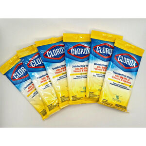 Clorox Disinfecting Wipes Crisp Lemon 15ct Travel To-Go NEW Pack of 4 or 6 Car B